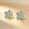 Brincos de Aço Inoxidável com Temperamento de Nicho Transfronteiriço Gota de Óleo Flor de Cinco Pétalas Studs Pequenos Frescos Coloridos Flor Studs
