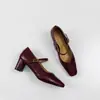 Versão em Pele de Ovelha~Salto Médio-Alto de 5,5cm Primavera Estilo Francês Versátil para o Dia a Dia Couro Genuíno Bico Quadrado Baixo Retro Sapatos Mary Jane