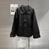Otoño 2026 Nuevo Estilo Coreano Holgado Ropa de Trabajo Bolsillo Grande Casual Chaqueta de Cuero Negra