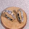 Anillo de pareja Cao Shiwish de estilo nuevo, moderno y sencillo, con circonitas cúbicas, chapado en cobre y platino.
