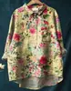 Camisa de Manga Larga Estilo Nuevo Primavera Transfronteriza con Cuello de Solapa, Talla Grande para Mujer con Estampado Floral Retro Digital 3D