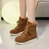 Botas de nieve rosas para niña, para mujer, otoño e invierno 2024, nueva moda europea y americana, talla grande, botas de nieve planas, venta al por mayor