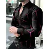 Moderna Camisa de Otoño para Hombre de Manga Larga con Estampado Digital 3D, Elegante Camisa Casual con Cuello de Solapa