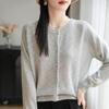 Cardigan de tricô de verão novo 2025 gola redonda slub manga longa renda top fino solto versátil feminino
