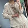 Camisa étnica de algodón y lino bordada para mujer, combinable con todo, ligera, retro, antiedad, con cuello redondo y holgada, para primavera y verano