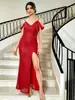 Roupas Femininas de Alto Padrão Europeias e Americanas Sexy Transfronteiriças, Novo Estilo de Verão Vestido Sexy com Lantejoulas Fenda Decote V Profundo Alça no Pescoço