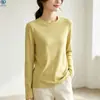 Nueva camiseta base de lana para otoño e invierno, alta elasticidad, elegante, para mujer, cuello redondo, manga larga, casual, versátil, moderna y cálida