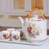 Chaleira de cerâmica Jingdezhen, bule de porcelana de grande capacidade para uso doméstico, chaleira à prova de explosão para água fria com alça, chaleira para preparo de chá