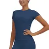 Nueva camiseta de color liso, ropa de yoga de secado rápido, top versátil de manga corta para fitness, cubierta para correr al aire libre y deportes, de manga corta para mujer