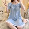 Camisón de verano para mujer, pijama de manga corta con cuello descubierto, estilo coreano, primavera 2024, estilo ins, color sólido, pijama sencillo para estar en casa