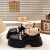 Zapatos de cuero de suela gruesa estilo británico para mujer 2023 nuevo otoño tacón grueso Joker con falda forrado de vellón zapatos de algodón coreanos ins