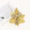 Flor de Pascua Hueca Navideña Flor de Navidad 20 cm Borde con Polvo Dorado Cabeza de Flor de Pascua Artificial Navideña Guirnalda Ratán Paquete
