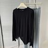 Delgada Camiseta de Algodón Tencel Arrugada Asimétrica Protección Solar Ropa Diseño Verano Manga Larga Cuello Redondo Blusa Aire Acondicionado Moderna