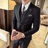 Traje de otoño e invierno para hombre, nuevo traje informal a rayas pequeñas de alta calidad, traje de tres piezas Ruan, vestido de negocios atractivo