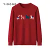 Suéter de punto liso de cachemira intarsia para mujer, cuello redondo, calibre 12, lana, hombro normal, cálido, casual, agradable para la piel, suéter pullover