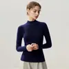 Suéter slim fit 100% lã pura com gola semi-alta para mulheres, nova malha básica de cor sólida com mangas compridas para outono e inverno, elegante suéter para o trabalho
