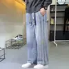 Jeans Juventud Holgados Rectos Lavados Estilo Americano High Street Tendencia Primavera y Otoño Pantalones Casuales para Gordos Hombre Microelásticos