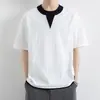 Camiseta de Manga Corta Falsa de Dos Piezas Talla Grande para Hombre 2026 Verano Nueva Marca de Moda Manga Media Juvenil Elegante Camiseta Base