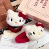 Diadema de gato de peluche de dibujos animados con lazo rojo bonito, horquilla para el pelo, flequillo con clip lateral