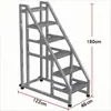 Escalera de Mano Industrial, Escalera Móvil Engrosada con Ruedas, Peldaños de Escalera para Hogar, Almacén, Taller Exterior, Plataforma de Tres Peldaños