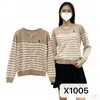 Elegante Cárdigan de Punto Rayado Estilo Coreano con Logo de Caballo Bordado Suéter Abrigo Holgado Versátil Ropa de Punto de Alta Gama para Mujer