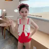 Traje de baño para niñas, traje de baño de una pieza fresco para niñas, traje de baño coreano con bonito lazo para vacaciones en aguas termales, venta al por mayor