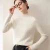 Suéter de Cashmere Feminino Outono e Inverno Novo Estilo Gola Meia Alta Macio e Fofo Base de Lã Roupa Íntima Malha Casual Solta
