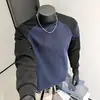 Nuevo Jersey de Punto de Moda Camiseta Base para Hombre Primavera y Otoño 2025 Sudadera de Cuello Redondo con Bloques de Color Casual Versátil para Hombre