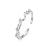 Anillo Yun Xiaoshu de Plata S925 Estrella de Galaxia Brillante Luna para Mujer, Estilo Minimalista Estrella de Cuatro Puntas Incrustada con Circonita, Anillo Abierto