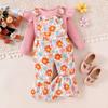 Comércio exterior Roupas Infantis Transfronteiriças Europa e Estados Unidos Outono e Inverno Pit Strip Flying Sleeve Top Impresso Strap Flared Pants Terno infantil