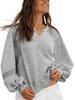Moletom Oversized Feminino Europeu e Americano Casual Gola V Renda Manga Lanterna Manga Longa Curto Solto Outono Pulôver Top