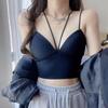 Camisola de verano de seda fina con escote en V profundo y espalda sexy de látex de una pieza con copa envolvente para el pecho para mujer