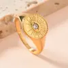 Anel Olho de Diabo Retrô Europeu e Americano, Anel Redondo com Olho de Diamante Moldado Fashion e Versátil Joias de Aço Inoxidável