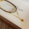 Collar de Cuero con Piedra Ojo de Tigre Girasol Estilo Vintage Yadan para Mujer, Cadena para el Cuello en Capas Otoño e Invierno Cadena para la Clavícula Accesorio