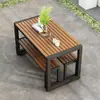 Mesa de jantar externa à prova d'água e à prova de sol conjunto de mesa e cadeiras de jantar de madeira plástica mesa e cadeiras pequenas simples para varanda ao ar livre pátio de jardim lazer
