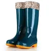 Botas de lluvia de moda para mujer, de caña alta, cálidas, engrosadas, de tubo largo, impermeables y antideslizantes, adecuadas para senderismo y días lluviosos