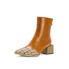 2020 nova combinação de cores botas femininas novas europeias e americanas botas curtas de cavaleiro botas de salto médio grosso Amazon wish botas de comércio exterior