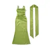 Vestido de Satén Estilo Francés, Cuello Halter, Cuello Cuadrado, Cintura Fruncida, Adelgazante, Bodycon, Vestido Sirena, Disponible en Múltiples Colores, Mayoreo