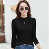 Camiseta interior de manga larga para mujer, cuello alto medio con forro polar de otoño e invierno, modal, color liso, elegante, versátil, terciopelo fino