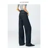 Ambiente relajado/nuevo de otoño, jeans negros y grises de cintura alta de pierna ancha para mujer, holgados, rectos, largos hasta el suelo, adelgazantes