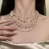 Elegante Collar Apilable de Diamantes de Colores y Perlas de Estilo Palacio Retro para Mujer Exquisita Cadena de Clavícula de Lujo Similar al Oro
