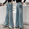 Calças Femininas Primavera e Outono 2025 Novo Estilo de Inverno Calças Compridas Roupas Infantis Bebê Menina Moda Jeans Forrado com Lã Calças de Perna Larga