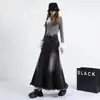 Falda Vaquera Retro Negra con Dobladillo Deshilachado para Mujer 2026 Primavera Otoño Nueva Falda de Paraguas Línea A Cintura Alta Adelgazante Casual Larga