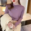 Suéter Básico Negro de Corte Ajustado para Mujer con Cuello Semi Alto Suéter Blanco Delgado de Punto Moda Francesa Otoño e Invierno Top
