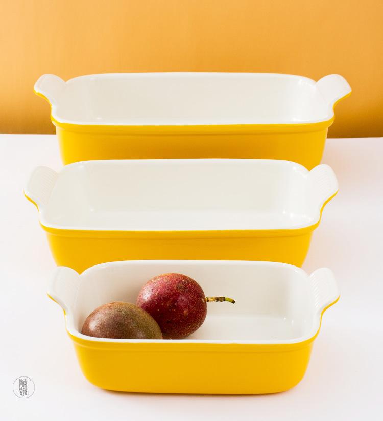 定制色釉北欧陶瓷烤盘长方形双耳焗饭碗家用烘焙芝士焗饭烤盘套装