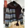 Conjunto de Tricô Duas Peças para Mulheres, Cachecol Triângulo Retrô Listrado Novo de Inverno, Blusa de Tricô Solta em Camadas