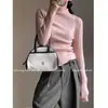 Top Base de Tricô Azul Gola Meia-Alta Estilo Coreano para Mulheres, Outono/Inverno, Slim Fit, Elegante, Roupa Íntima, Suéter Macio e Fofo de Alta Qualidade