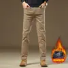 Pantalones gruesos de negocios casual de alta gama de Hong Kong para otoño/invierno 2026 para hombre, cómodos, corte recto ajustado, versátiles, con forro polar