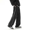 Calças masculinas de corte reto, plus size, adequadas para primavera e outono, estilo solto e casual, forradas com fleece e espessadas, perna larga, calças esportivas, calças de moletom da moda
