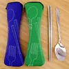 Bolsa de Tecido Portátil Conjunto de Três Peças Garfo Colher Hashi de Aço Inoxidável Conjunto de Duas Peças Bolsa de Tecido para Exterior Estilo Coreano Conjunto de Talheres Portátil